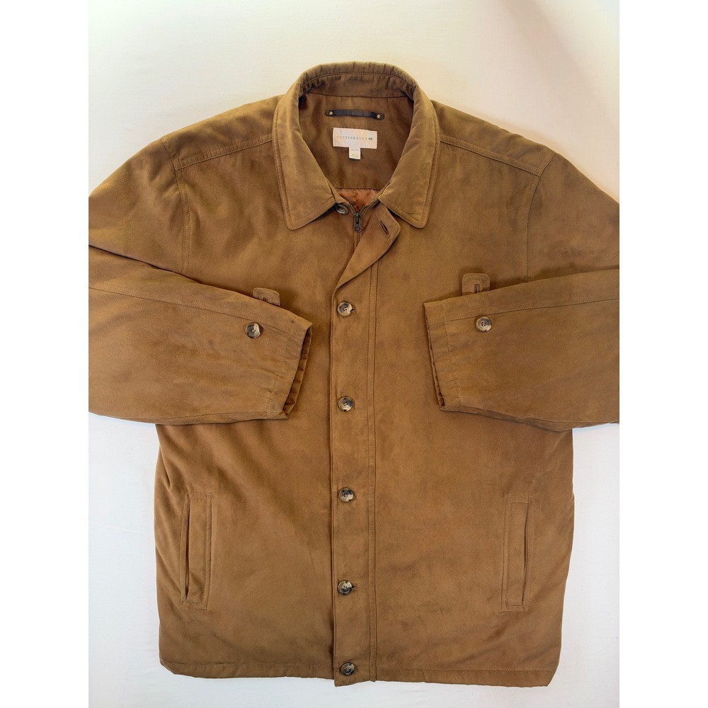 Cutter & Buck Mens XXL Faux Suede Jacket Brown Full Zip Quilted Lined MCO09714